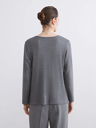 LCW Grace Antrasit Bisiklet Yaka Çiçek Nakışlı Bluz