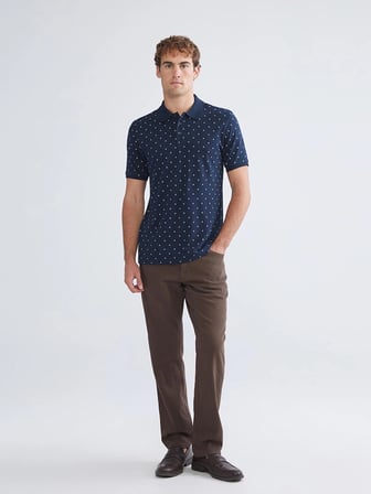 LCWAIKIKI Classic Lacivert Polo Yaka Desenli Pike Erkek Tişört
