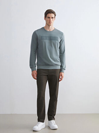 LCWAIKIKI Classic Yeşil Bisiklet Yaka Uzun Kollu Baskılı Erkek Sweatshirt