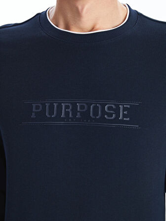 LCWAIKIKI Classic Lacivert Bisiklet Yaka Uzun Kollu Baskılı Erkek Sweatshirt