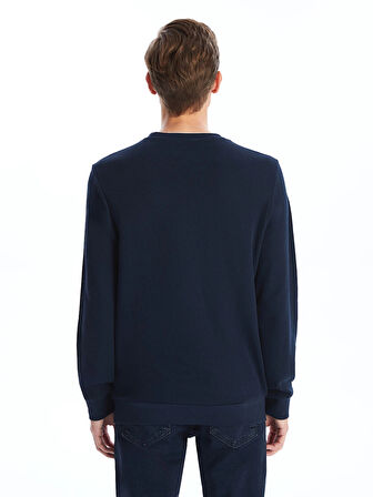 LCWAIKIKI Classic Lacivert Bisiklet Yaka Uzun Kollu Baskılı Erkek Sweatshirt