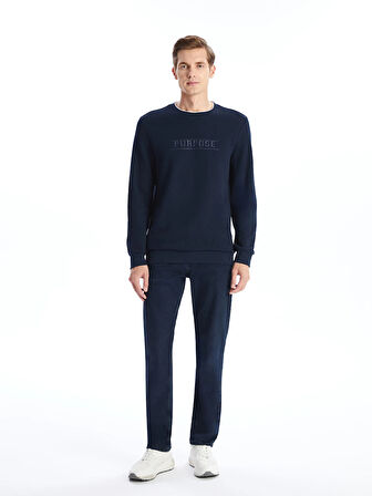 LCWAIKIKI Classic Lacivert Bisiklet Yaka Uzun Kollu Baskılı Erkek Sweatshirt