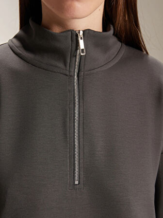 LCW Comfort Antrasit Dik Yaka Kadın Sweatshirt