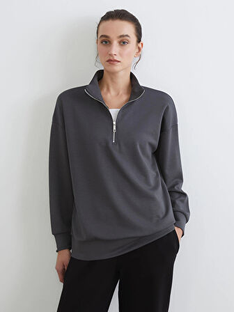 LCW Comfort Antrasit Dik Yaka Kadın Sweatshirt
