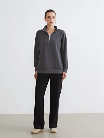 LCW Comfort Antrasit Dik Yaka Kadın Sweatshirt