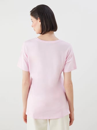 LCWAIKIKI Classic Pembe Bisiklet Yaka Baskılı Kadın Tişört