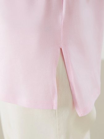 LCWAIKIKI Classic Pembe Bisiklet Yaka Baskılı Kadın Tişört