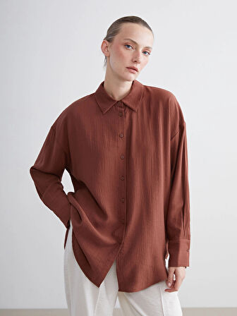 LCWAIKIKI Classic Kahverengi Dokulu Kadın Gömlek