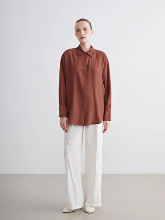 LCWAIKIKI Classic Kahverengi Dokulu Kadın Gömlek