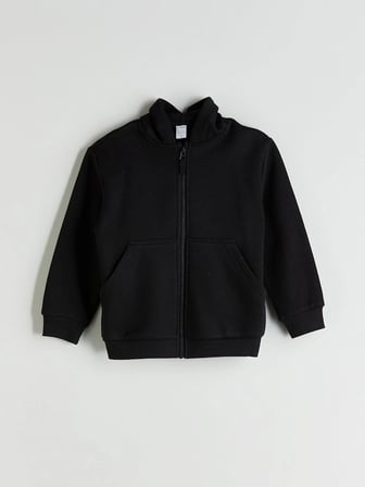 LCW Kids Siyah Kapüşonlu Erkek Çocuk Kalın Fermuarlı Sweatshirt