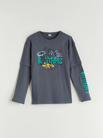 LCW Kids Gri Bisiklet Yaka Erkek Çocuk Tişört