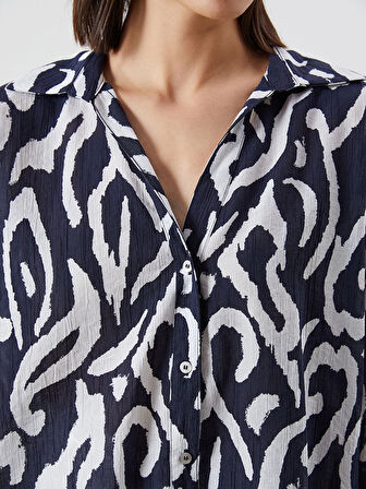 LCW Vision Lacivert Desenli Oversize Kadın Gömlek