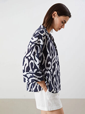 LCW Vision Lacivert Desenli Oversize Kadın Gömlek