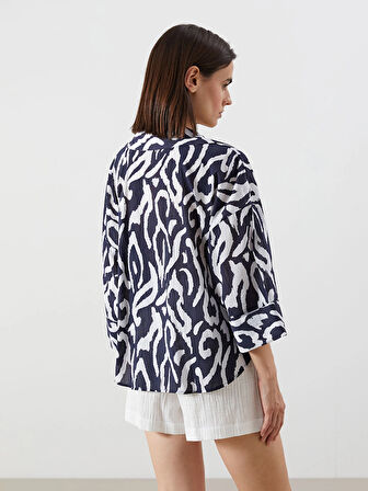 LCW Vision Lacivert Desenli Oversize Kadın Gömlek