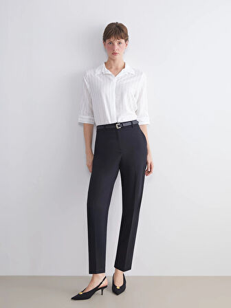 LCWAIKIKI Classic Siyah Büyük Beden Beli Kemerli Kadın Cigarette Pantolon