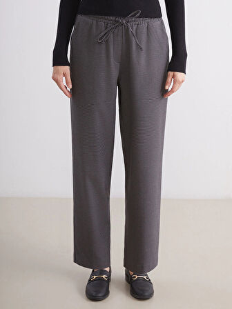 LCW Grace Antrasit Beli Lastikli Desenli Kadın Pantolon
