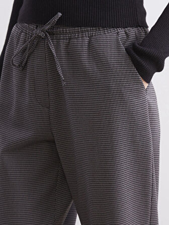 LCW Grace Antrasit Beli Lastikli Desenli Kadın Pantolon