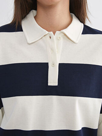 LCW Vision Karışık Polo Yaka Çizgili Kadın Tişört