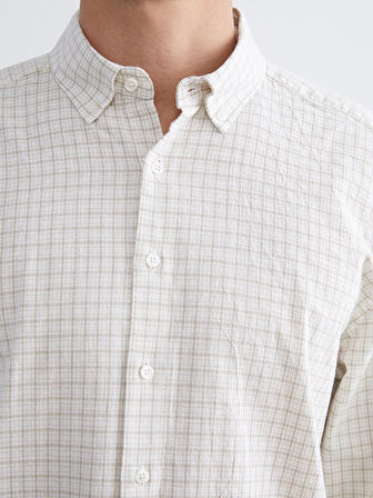 SOUTHBLUE Gri Regular Fit Uzun Kollu Ekose Keten Karışımlı Erkek Gömlek