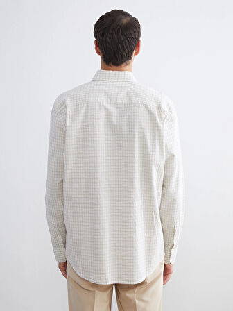 SOUTHBLUE Gri Regular Fit Uzun Kollu Ekose Keten Karışımlı Erkek Gömlek