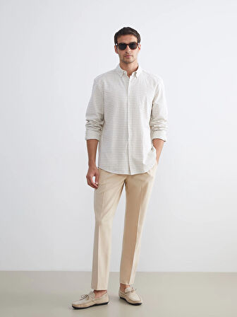 SOUTHBLUE Gri Regular Fit Uzun Kollu Ekose Keten Karışımlı Erkek Gömlek