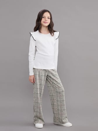 LCW Kids Bej Beli Lastikli Ekose Kız Çocuk Pantolon