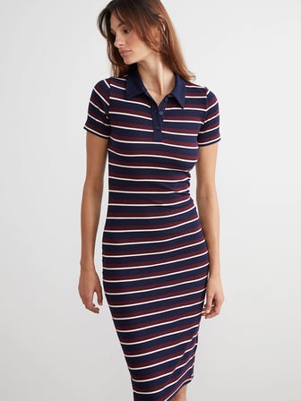 LCW Vision Karışık Gömlek Yaka Çizgili Bodycon Elbise