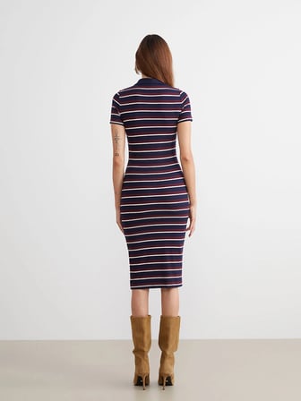 LCW Vision Karışık Gömlek Yaka Çizgili Bodycon Elbise