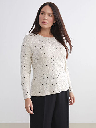 LCWAIKIKI Basic Bej Bisiklet Yaka Puantiyeli Kadın Body