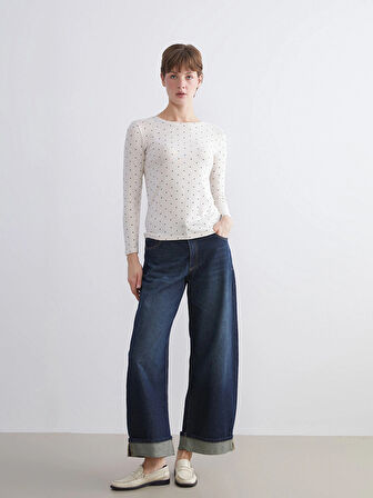 LCWAIKIKI Basic Bej Bisiklet Yaka Puantiyeli Kadın Body