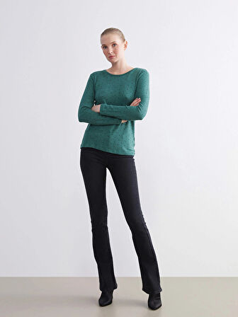 LCWAIKIKI Basic Yeşil Bisiklet Yaka Puantiyeli Kadın Body