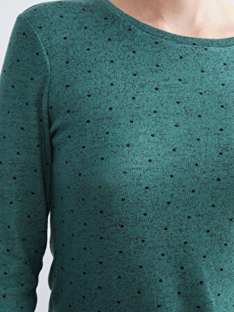 LCWAIKIKI Basic Yeşil Bisiklet Yaka Puantiyeli Kadın Body