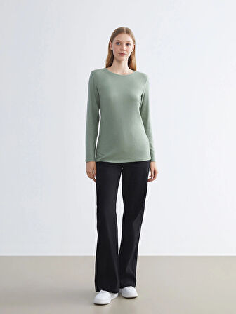 LCWAIKIKI Basic Yeşil Bisiklet Yaka Kadın Body