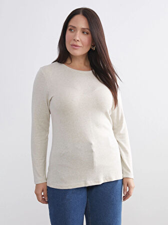 LCWAIKIKI Basic Bej Bisiklet Yaka Kadın Body