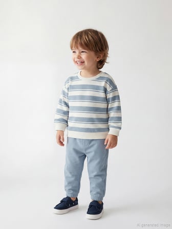 LCW baby Bej Bisiklet Yaka Çizgili Erkek Bebek Sweatshirt ve Eşofman Alt