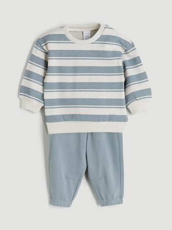 LCW baby Bej Bisiklet Yaka Çizgili Erkek Bebek Sweatshirt ve Eşofman Alt