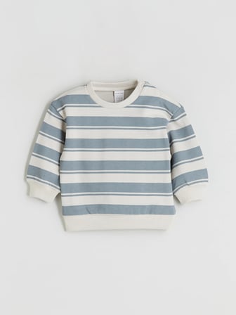 LCW baby Bej Bisiklet Yaka Çizgili Erkek Bebek Sweatshirt ve Eşofman Alt