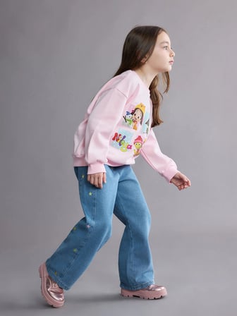 LCW Kids Mavi Nakışlı Kız Çocuk Jean Pantolon