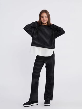 LCW Kids Siyah Bisiklet Yaka Kız Çocuk Sweatshirt ve Pantolon