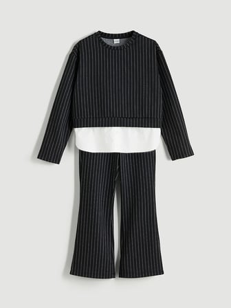 LCW Kids Siyah Bisiklet Yaka Kız Çocuk Sweatshirt ve Pantolon