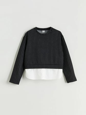 LCW Kids Siyah Bisiklet Yaka Kız Çocuk Sweatshirt ve Pantolon