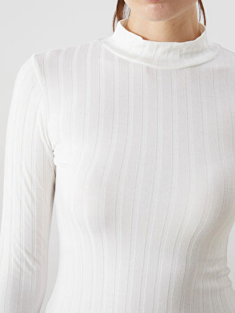 LCWAIKIKI Basic Ekru Dik Yaka Kadın Body