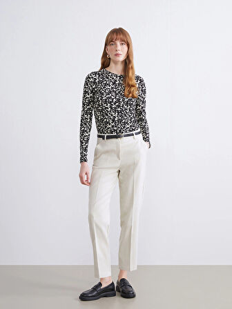 LCWAIKIKI Basic Siyah Bisiklet Yaka Desenli Bluz