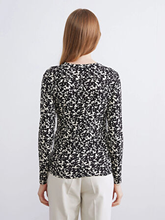 LCWAIKIKI Basic Siyah Bisiklet Yaka Desenli Bluz
