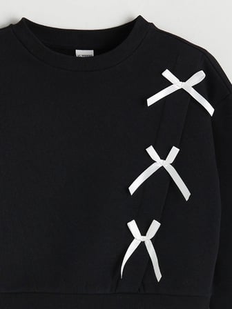 LCW Kids Siyah Bisiklet Yaka Kız Çocuk Sweatshirt