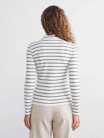 LCW Modest Yeşil Fırfırlı Dik Yaka Çizgili Kadın Body