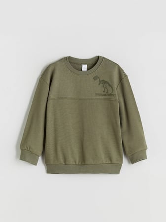 LCW Kids Haki Bisiklet Yaka Dinozor Baskılı Erkek Çocuk Sweatshirt ve Eşofman Altı 2'li Takım