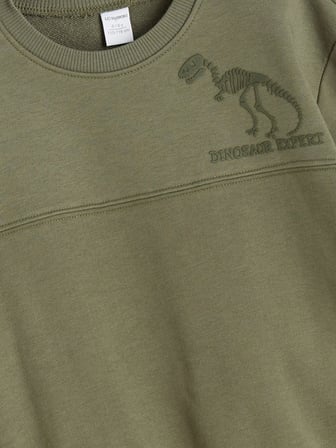 LCW Kids Haki Bisiklet Yaka Dinozor Baskılı Erkek Çocuk Sweatshirt ve Eşofman Altı 2'li Takım