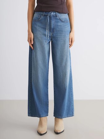 LCW Jeans Indigo Beli Kuşaklı Wideleg Kadın Jean Pantolon