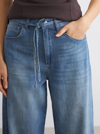 LCW Jeans Indigo Beli Kuşaklı Wideleg Kadın Jean Pantolon
